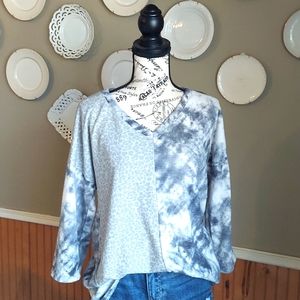 Fleece and knit 3/4 sleeve top